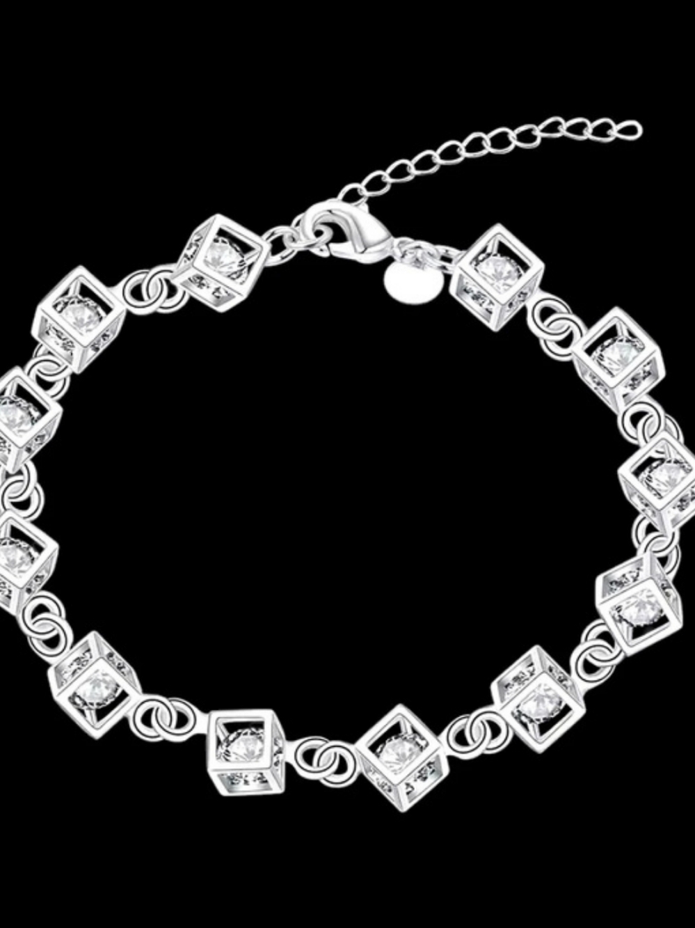 Silver-Tone Geometric Link Bracelet Like New